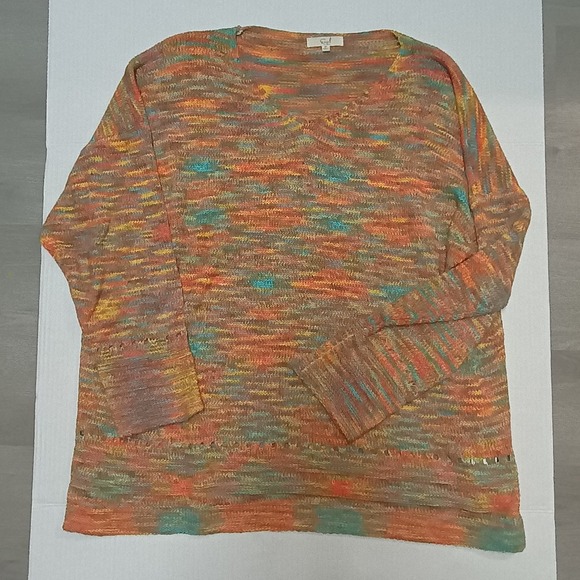 Easel los angeles Rainbow Multicolor Knit Sweater V Neck Boxy Oversized Medium - Picture 1 of 7